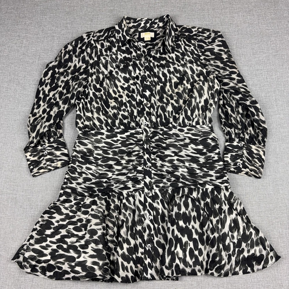 Maeve Anthropologie‎ Dress Womens 14P Black Leopard Shirt Dress Fit Flare